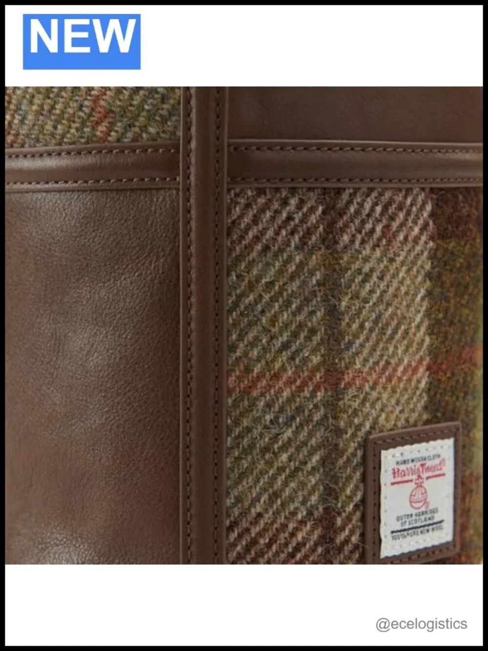 Harris Tweed Tote Genuine Leather Bucket Bag Inner Pocket